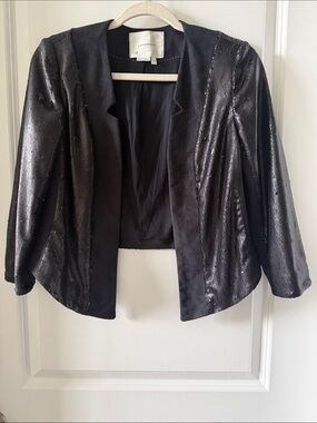 Anthropologie Black Sequin-Trim Open Blazer